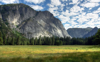 Mountain meadow trees blue sky 2 - cloud above free wallpaper