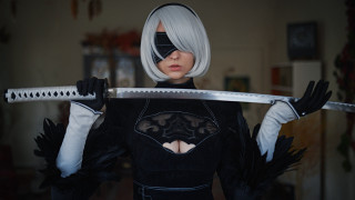 Woman sword mask blindfold blackdress - nier:automata free wallpaper