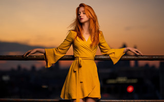 Redhead woman standing railings arms - red hair free wallpaper for desktop