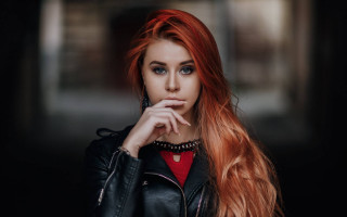 Eszter mattioni red hair leather - a black jacket free wallpaper for desktop