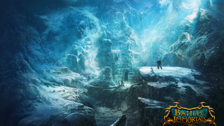 Man mountain waterfall fantasy world - giant free wallpaper for desktop