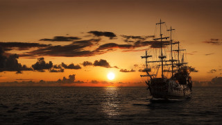 Ship sunset ocean clouds boat - fitz henry lane free wallpaper