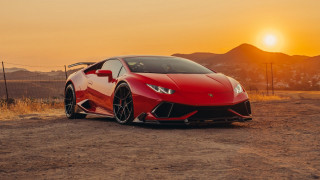 Red sports car sunset mountains 4 - side profile free wallpaper for desktop