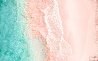 Pink sand beach surfboard water - pastel color palette free wallpaper