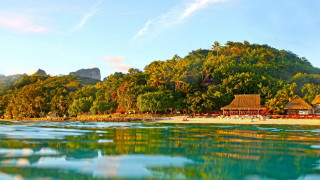 Tropical beach hut mountain blue - tropical free wallpaper