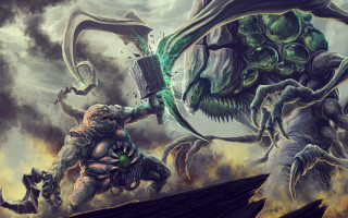 Giant alien attack demon sword - his hand and a man free wallpaper