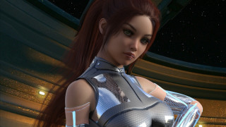 Futuristic woman sword space stars - a futuristic setting free wallpaper