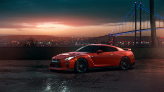 Red sports car bridge city 2 - dusk free wallpaper