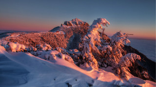Mountain snow trees sky clouds 2 - the top of the mountain free wallpaper