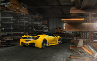 Yellow sports car garage pallets - surface free wallpaper