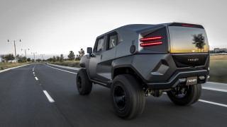 Black suv driving road grass - mecha free wallpaper