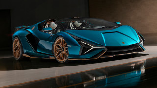 Blue sports car garage open 3 - its door free wallpaper