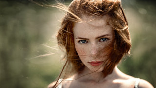 Freckled haired blue eyed serious - hair free wallpaper