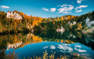 Lake trees sky clouds autumn 2 - boleslaw cybi free wallpaper