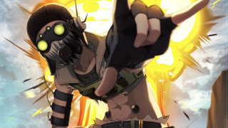 Woman gasmask pointing gun explosion - dr. atl free wallpaper for desktop