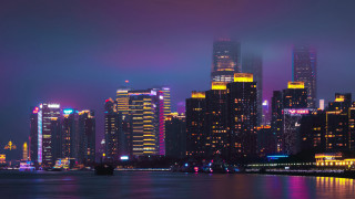 City skyline boat night lights 3 - cityscape free wallpaper
