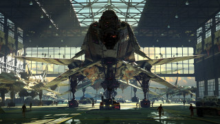 Airplane urban futuristic cityscape people - a large airplane free wallpaper