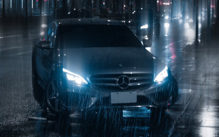 Rainy night car street headlights - dark night free wallpaper
