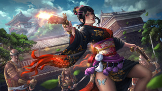 Woman firecracker group city architecture - a woman in a costume holding free wallpaper