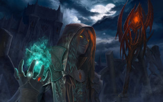 Woman glowing green ball castle - the gathering artwork free wallpaper