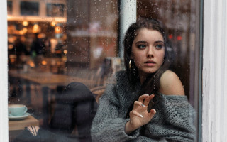 Woman window cafe coffee night - charlotte harding free wallpaper