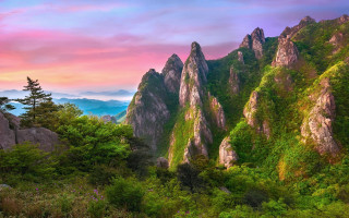 Mountain range pink sky landscape - choi buk free wallpaper