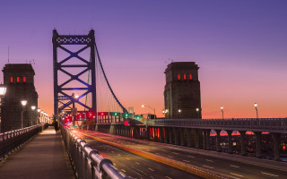 Bridge trafficlight streetsign night purple - color free wallpaper