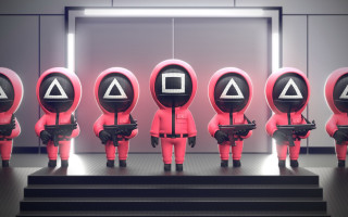 Pink toy figures black guns - a black face free wallpaper