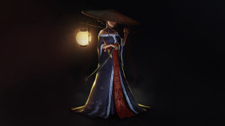 Woman kimono umbrella lantern night - a woman in a kimono holding free wallpaper