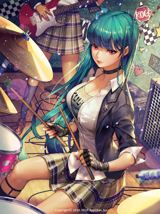 Blue haired girl drum microphone - a black jacket free wallpaper for mobile