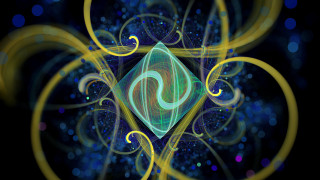 Blue yellow flower swirls spirals - a digital painting free wallpaper