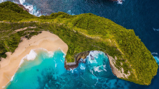 Aerial beach rock formation island - aerial free wallpaper