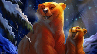 Bears snow aurora fireworks night - art station free wallpaper