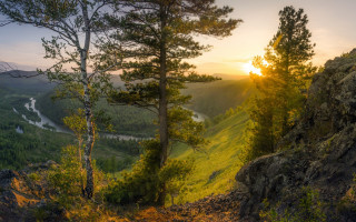 Autumn valley river sunset forest - a sun setting free wallpaper