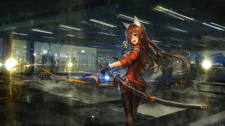 Woman sword futuristic city night - a futuristic setting free wallpaper