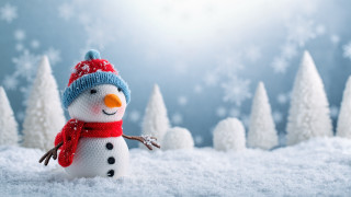 Snowman red scarf blue hat - winter free wallpaper