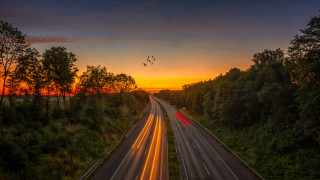 Highway sunset trees plane autumn - a sunset in the background and trees free wallpaper