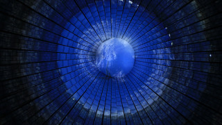 Blue planet metal structure city - visible free wallpaper