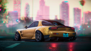 Yellow car cityscape 3d render - a 3d image free wallpaper