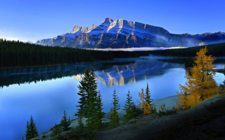 Mountain lake reflection pine forest 2 - bob ross free wallpaper