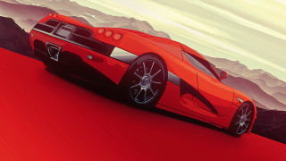 Red sports car mountains clouds 5 - a red surface free wallpaper for desktop