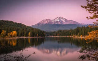 Mountain lake forests bridge autumn - a bridge in the foreground free wallpaper