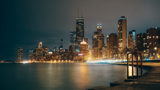City skyline night reflection lake - a city skyline in the background free wallpaper