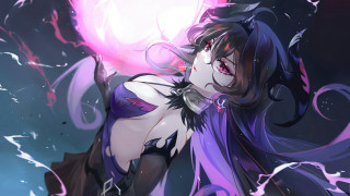 Purple haired woman purple dress - darkness free wallpaper