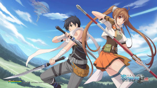 Anime characters swords pose sky - a sky background behind them free wallpaper