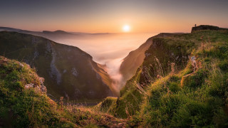 Mountain top valley fog sunset - a mountain top free wallpaper