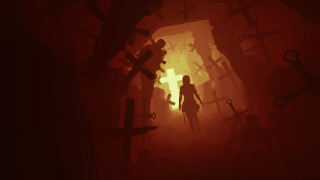 Dark tunnel gothic weapon silhouette - side and a light free wallpaper