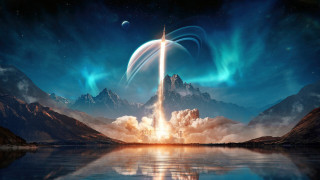 Space shuttle mountain lake aurora - a space shuttle free wallpaper