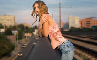 Woman city railway bokeh denim - a rail free wallpaper