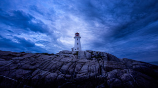 Lighthouse rocky outcrop night blue - adobe lightroom free wallpaper